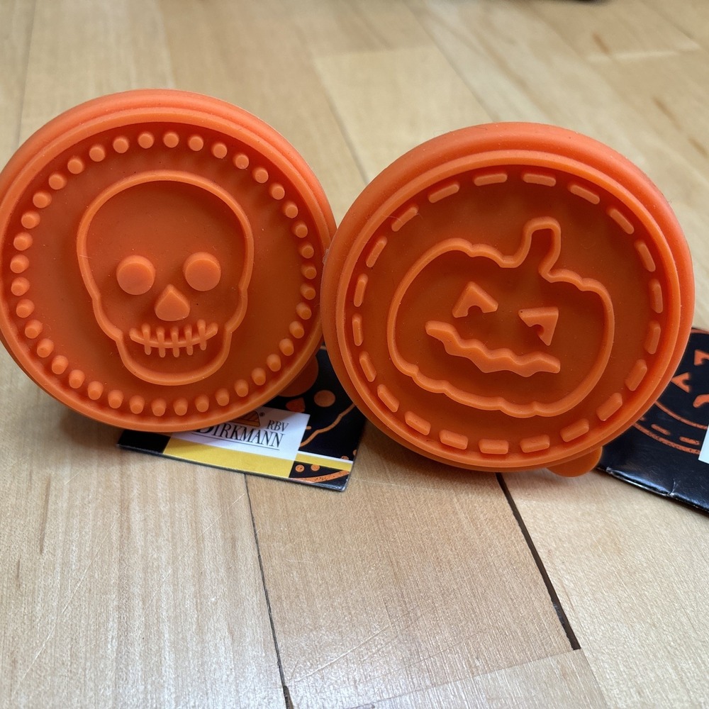Birkman Halloween Cookie Stamper Skull Pumpkin‎ Wooden Handle Lot Of 2 Baking